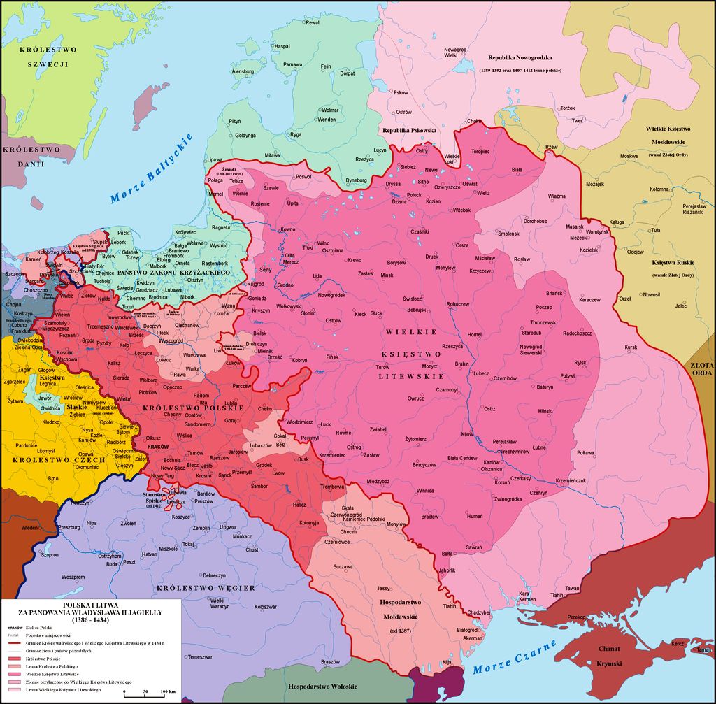 Карта Польського королівства і Великого князівства Литовського за Ягайла, 1386–1434 роки
