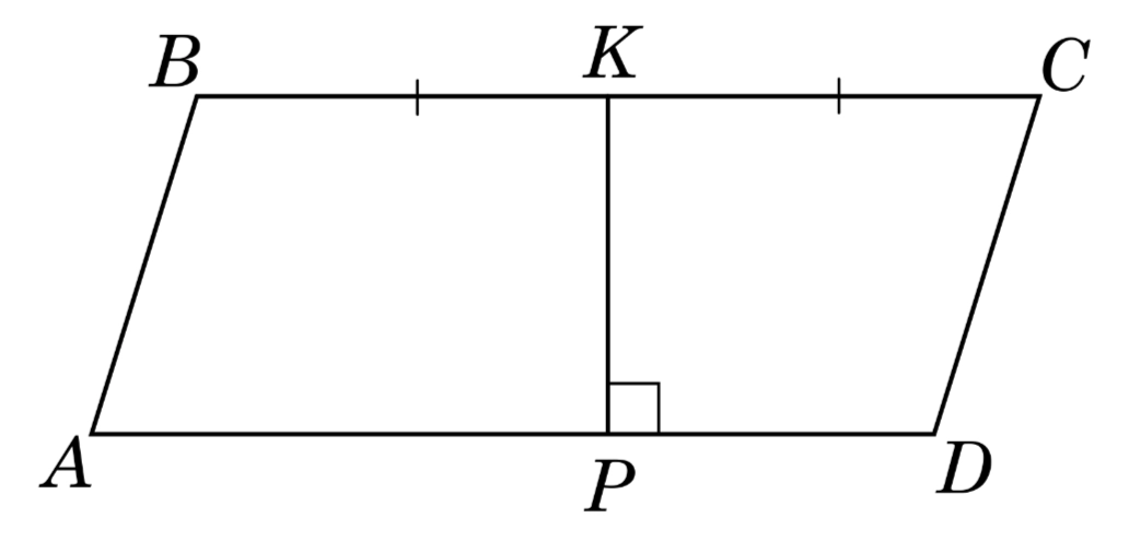 Паралелограм ABCD з висотою KP, точка K є серединою сторони BC